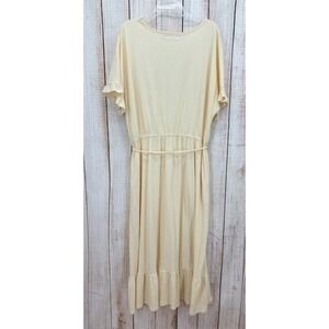 Sweet Salt Dress XL Yellow White Stripe Tie Waist Ruffle Hem Midi Cotton‎ Blend